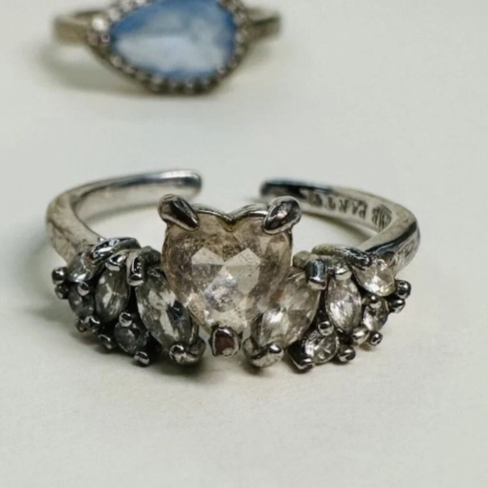 Bomb Party 3Pc Adjustable Ring Lot Size 4/5 Pink Blue Rhodium Heavy Wear